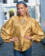 Gullfarget silkekjorte jacquardstoff - Bilde 10