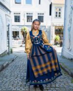 Gullfarget silkekjorte jacquardstoff - Bilde 9