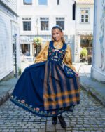Gullfarget silkekjorte jacquardstoff - Bilde 6