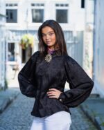 Svart silkekjorte jacquard - Bilde 4