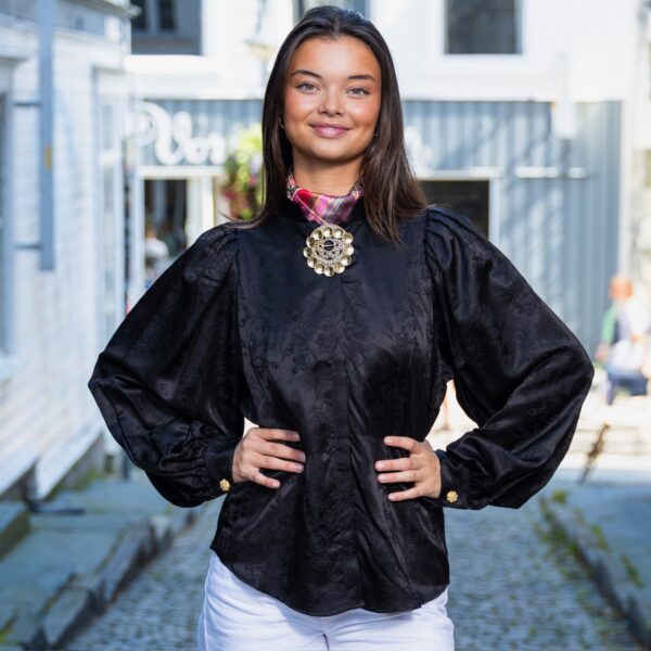 Svart silkekjorte jacquard
