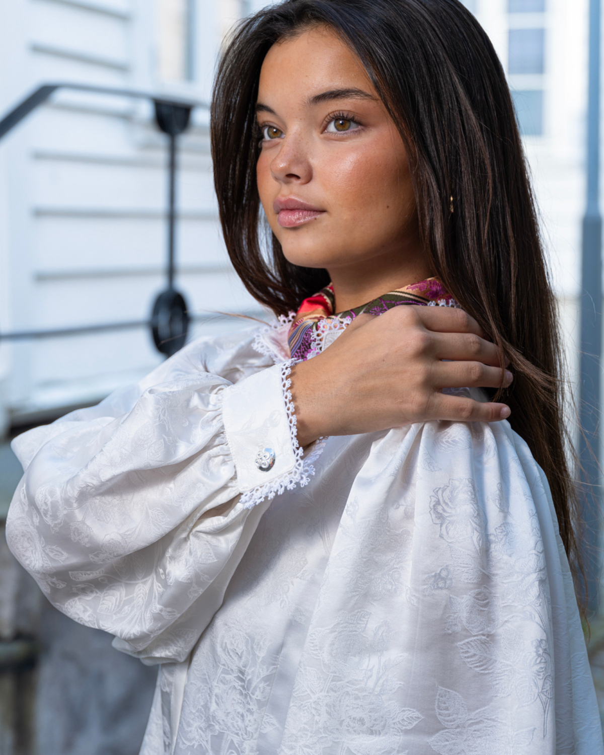Hvit silkeskjorte jacquard - Bilde 4