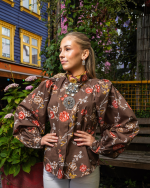 Bomullsskjorte brun med roser liberty fasong - Bilde 4
